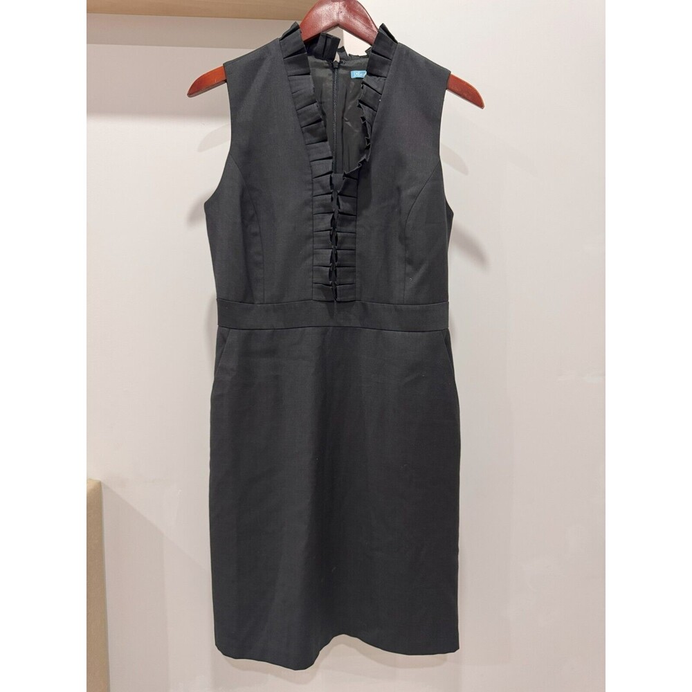 J McLaughlin Womens Sz 6 Black Sleeveless Ruffle Neck Lined Sheath Dress Career